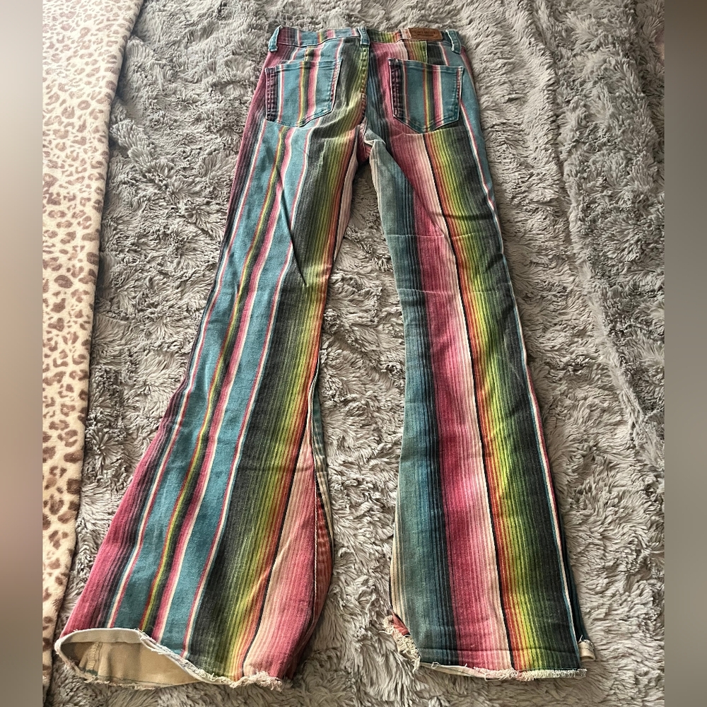 Rainbow Stripe Corduroy Flare Jeans - Multicolor